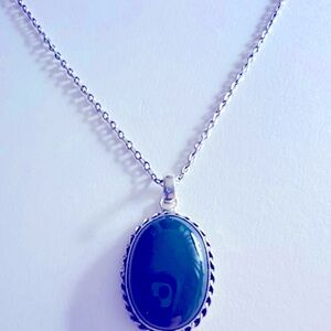 NWOT necklace Green Onyx Stone 2” Pendant .925 Silverplate, 18” Silver Chain